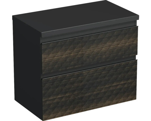 Meuble sous vasque Jungborn TRENTA lxhxp 76,7 x 64,6 x 44,5 cm couleur de façade hacienda brown mat TRE DESK 80 2Z B LR29 Meuble sous-lavabo avec deux tiroirs