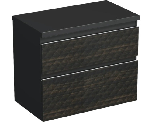 Meuble sous vasque Jungborn TRENTA lxhxp 76,7 x 64,6 x 44,5 cm couleur de façade hacienda brown mat TRE DESK 80 2Z S LR29 Meuble sous-lavabo avec deux tiroirs pour la salle de bains