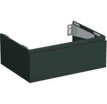 Waschtischunterschrank in dunkler Ausführung mit Befestigungsmaterial.
