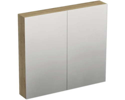 Armoire de toilette Jungborn TRENTA 80 x 14,4 x 72 cm Halifax chêne 2 portes IP 44 Armoire de toilette à miroir avec deux portes et aspect bois
