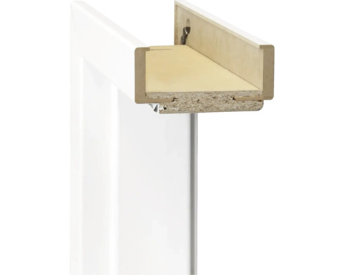 Chambranle complet Pertura laque RAL 9016 blanc signalisation 198,5x61x9,5 cm droite Vue détaillée d''un cadre de porte blanc avec structure en bois