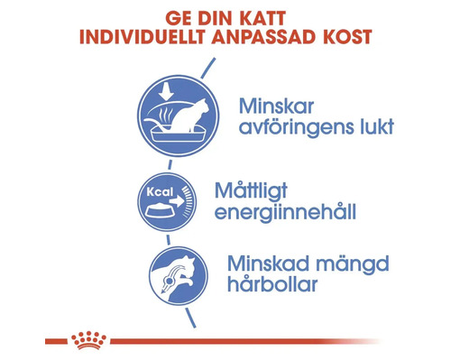 Informations sur la réduction de l''odeur des selles, la teneur modérée en énergie et la quantité réduite de boules de poils dans les aliments pour chats