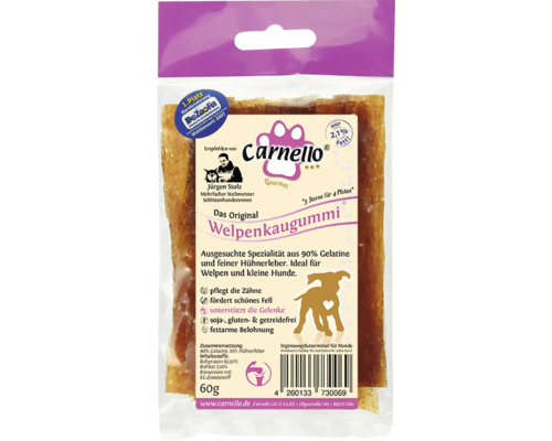 En-cas pour chiens Carnello gomme à mâcher pour chiots, 90% gélatine et foie de poulet, nettoie les dents, sans soja, sans gluten et sans céréales, 60 g