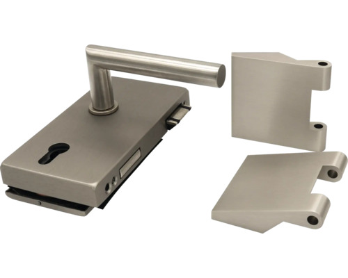 Türbeschlag aus Edelstahl mit Drückergarnitur und Rosetten