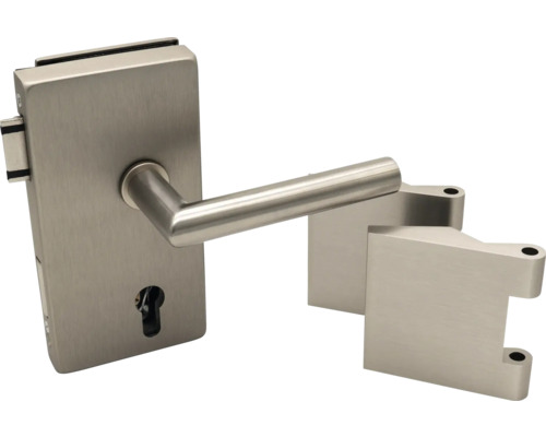 Ferrure de porte vitrée Pertura Office Novartus cylindre profilé alu anodisé couleur inox tirant droite Boîtier de serrure de porte en verre avec poignée et deux supports