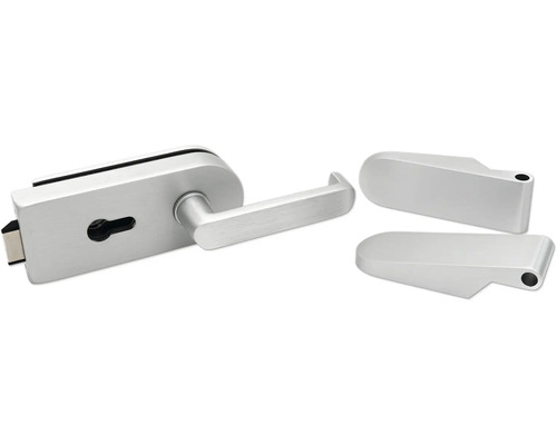 Glastürschlossgarnitur mit Türdrücker und zwei Griffmuscheln