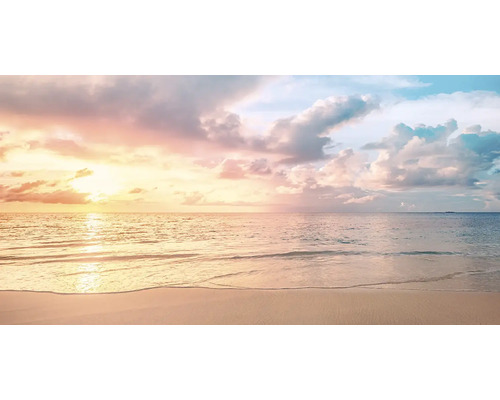 Leinwandbild Beach At Sunset 100x50 cm Strandlandschaft mit Meer und Sonnenuntergang