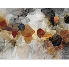 Abstraktes Wandbild mit Steinformationen und goldenen Linien