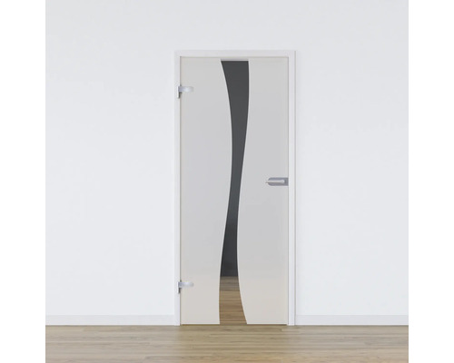 Porte vitrée Pertura set complet Glera Breeze 709x2097x8 mm gauche y compris ferrure Jonte Studio non verrouillable Porte en verre avec décor satiné pour l''intérieur