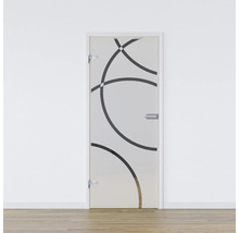 Porte intérieure en verre avec motif circulaire et ferrures