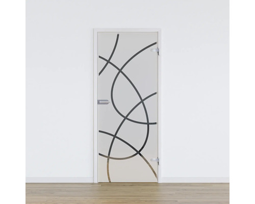Porte vitrée Pertura Glera Loop 03 709 x 2085 x 8 mm droite pour ferrure Studio Porte en verre avec motif abstrait et poignée