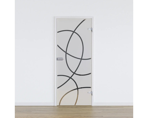 Porte vitrée Pertura Glera Loop 04 709 x 1960 x 8 mm droite pour ferrure Studio Porte en verre avec motif abstrait pour l''intérieur
