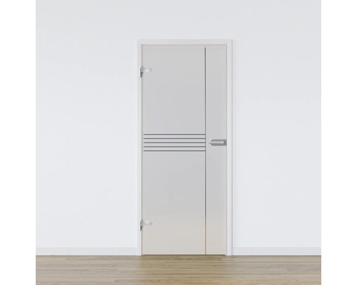 Porte vitrée Pertura set complet Glera Linear 959x2097x8 mm gauche y compris ferrure Jonte Studio non verrouillable Porte en verre avec lignes horizontales et poignée