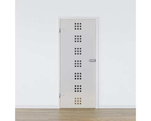 Porte vitrée Pertura set complet Glera Carré 01 709x2085x8 mm gauche y compris ferrure Jonte Studio non verrouillable Porte en verre avec motif carré