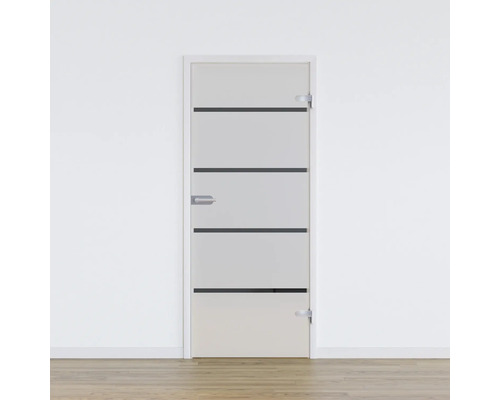 Porte vitrée Pertura Glera 4 Stripes 709 x 1960 x 8 mm droite pour ferrure Studio Porte intérieure avec insert en verre et éléments décoratifs horizontaux