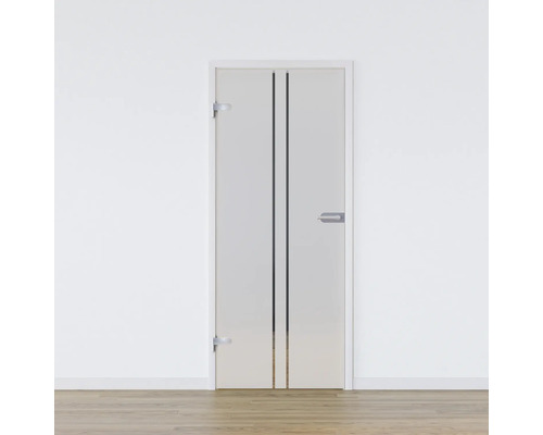 Porte vitrée Pertura set complet Glera String 709x2085x8 mm gauche y compris ferrure Jonte Studio non verrouillable Porte intérieure avec insert en verre et fines rayures décoratives