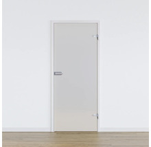 Porte en verre avec poignée de porte dans un mur clair