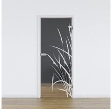 Porte en verre avec décor gravé, motif d''herbe