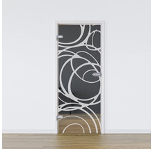 Porte en verre avec motif circulaire dans une pièce
