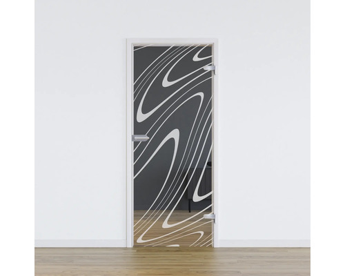 Pertura Glastür Glera Water 01 959 x 1960 x 8 mm Rechts für Beschlag Studio Glastür mit abstraktem, wellenförmigem Dekor im Innenraum