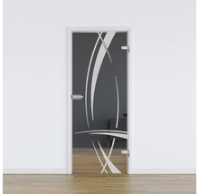 Porte en verre avec motif abstrait dans un cadre clair
