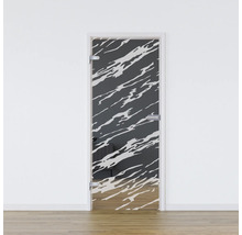 Porte en verre avec motif abstrait dans une pièce lumineuse