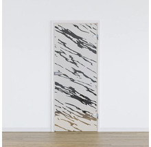 Porte en verre avec motif abstrait, garniture de porte et cadre de porte