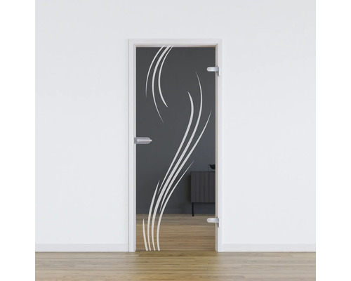 Porte vitrée Pertura Glera Essence 01 834 x 2085 x 8 mm droite pour ferrure Studio Porte en verre avec décor blanc dans un intérieur moderne