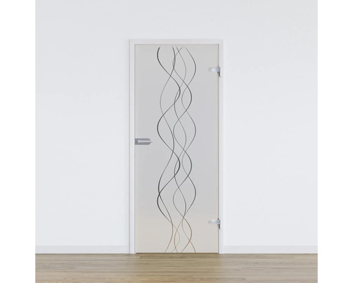 Porte vitrée Pertura Glera Curl 02 709 x 2097 x 8 mm droite pour ferrure Studio Porte en verre avec motif ondulé dans une pièce lumineuse