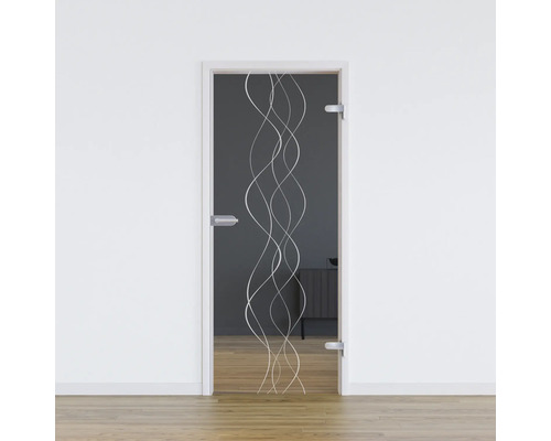 Porte vitrée Pertura Glera Curl 01 959 x 2097 x 8 mm droite pour ferrure Studio Porte en verre avec design linéaire pour l''intérieur