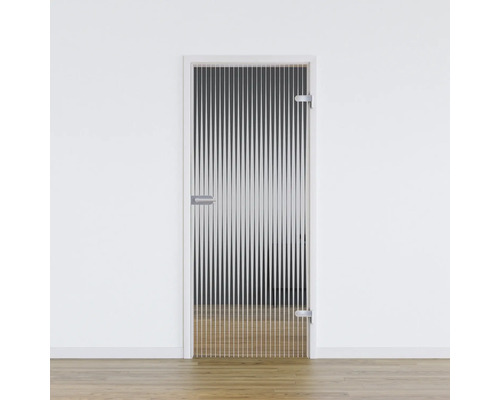 Porte vitrée Pertura Glera Ripple 01 584 x 2097 x 8 mm droite pour ferrure Studio Porte d''intérieur en verre avec motif à rayures verticales