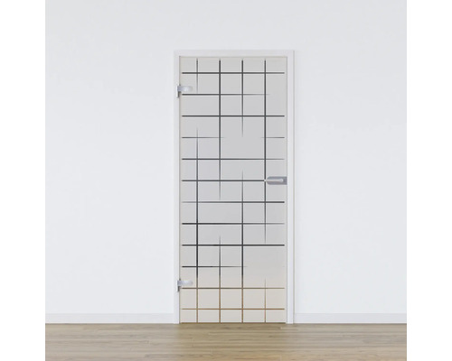 Porte vitrée Pertura set complet Glera Mesh 02 709x2085x8 mm gauche y compris ferrure Jonte Studio non verrouillable Porte en verre avec motif carré