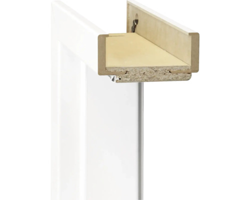 Chambranle complet Pertura laque RAL 9003 blanc signalisation 198,5x86x7,5 cm droite Vue détaillée d''un chambranle de porte blanc avec structure en bois