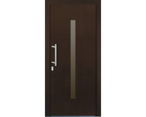 Porte d’entrée Tavira pin laqué noyer 1000x2000 mm tirant gauche Porte d''entrée moderne avec insert en verre et poignée