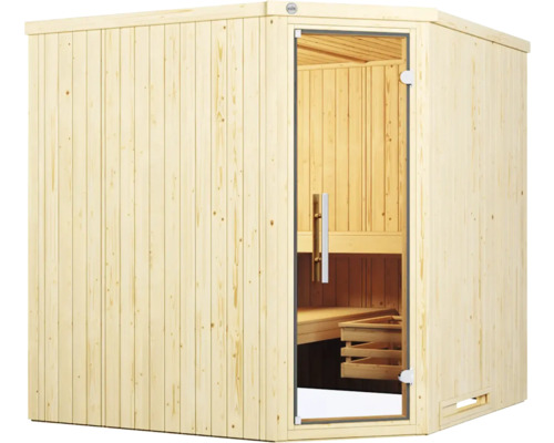 Sauna en bois avec porte en verre