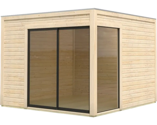 Maison de jardin en bois avec portes coulissantes en verre