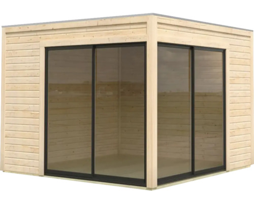 Abri de jardin en bois avec portes coulissantes en verre