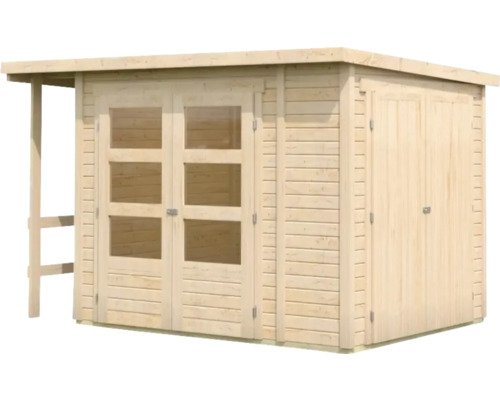 Abri de jardin en bois avec double porte et annexe