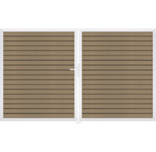 Doppeltor GroJa Rhombus links vormontiert ohne Pfosten Rahmen Aluminium 300 x 180 cm teak co-extrudiert