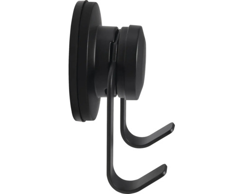 Schwarzer Doppelhaken zur Wandbefestigung mit Saugnapf