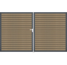 Doppeltor GroJa Rhombus links vormontiert ohne Pfosten Rahmen anthrazit 300 x 180 cm teak co-extrudiert