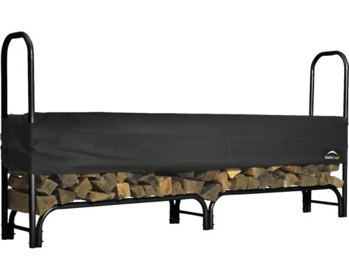 Brennholzregal aus Metall mit Holz und Abdeckung