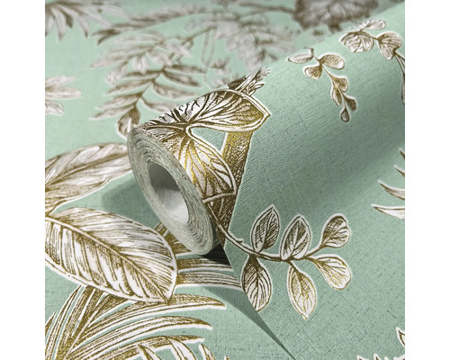 Papier peint intissé 82341 Jackie floral or vert