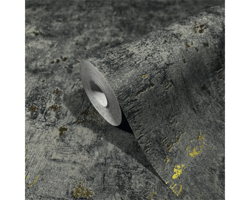Papier peint intissé 82373 Jackie aspect béton gris doré Rouleau de papier peint gris avec texture et accents métalliques