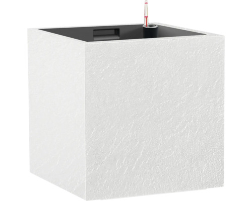 Übertopf mit Pflanzeinsatz Cubico Stone Kunststoff 27 x 27 x 27 cm weiß Weißer, würfelförmiger Pflanzkübel mit Bewässerungssystem
