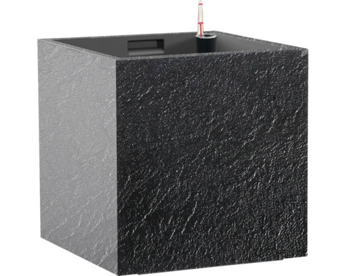 Cache-pot avec bac d'arrosage Cubico Stone plastique 33 x 33 x 33 cm anthracite