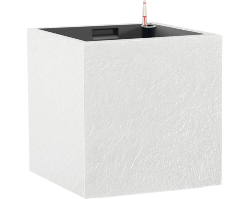 Cache-pot avec bac d'arrosage Cubico Stone plastique 33 x 33 x 33 cm blanc