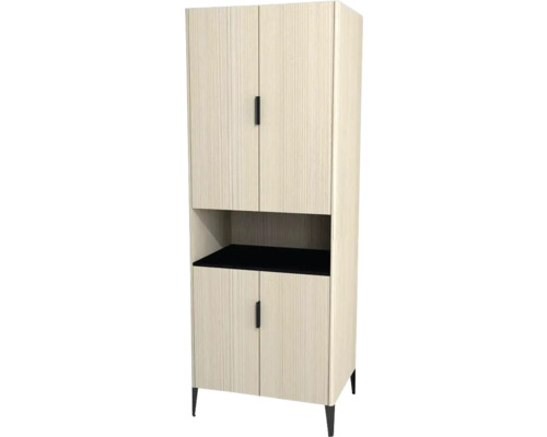 Armoire haute avec 4 portes Devo Lotos 70x190x53 cm structure avola blanc crème Armoire avec deux portes en haut et deux portes en bas, avec un compartiment ouvert au milieu.