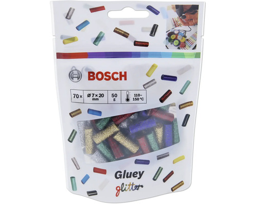Paquet de bâtons de colle à paillettes Bosch Gluey, 70 pièces, diamètre 7 par 20 millimètres