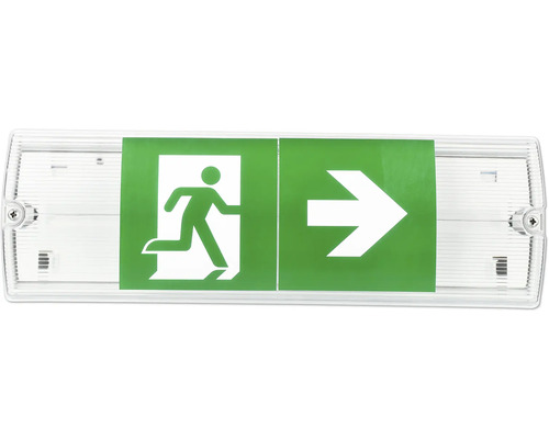 Lampe de sortie de secours avec signalisation verte et flèche directionnelle